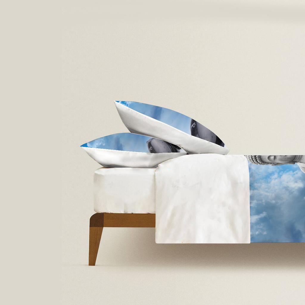 3D Quilt Cover Digital Printing, Three-Piece Buddha Statue