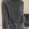 European High-End Women's Thick Ribbed Turtleneck Sweater - Loose Fit, Short, Autumn/Winter Knitwear