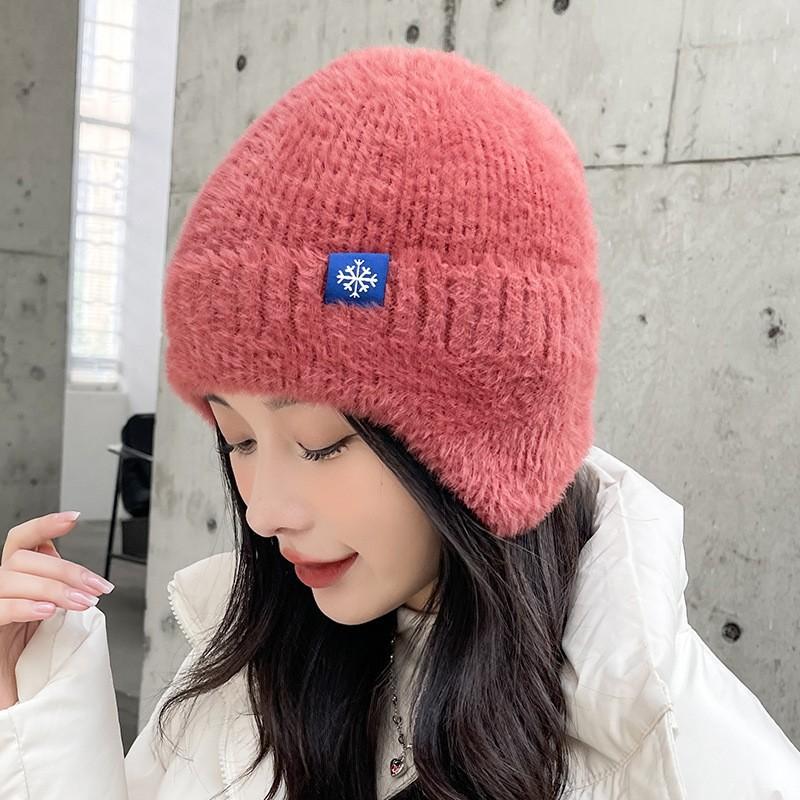Wool Hat Autumn and Winter Warm Knitted Hat Ear Protection Hat Women's Outdoor Cycling Windproof Elastic Headgear