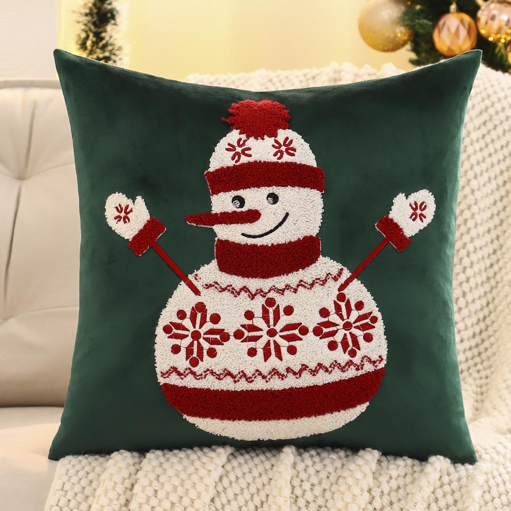 1 Pc Christmas Tree Throw Pillow Cover Velvet Embroidery Snowman Christmas Decoration Living Room