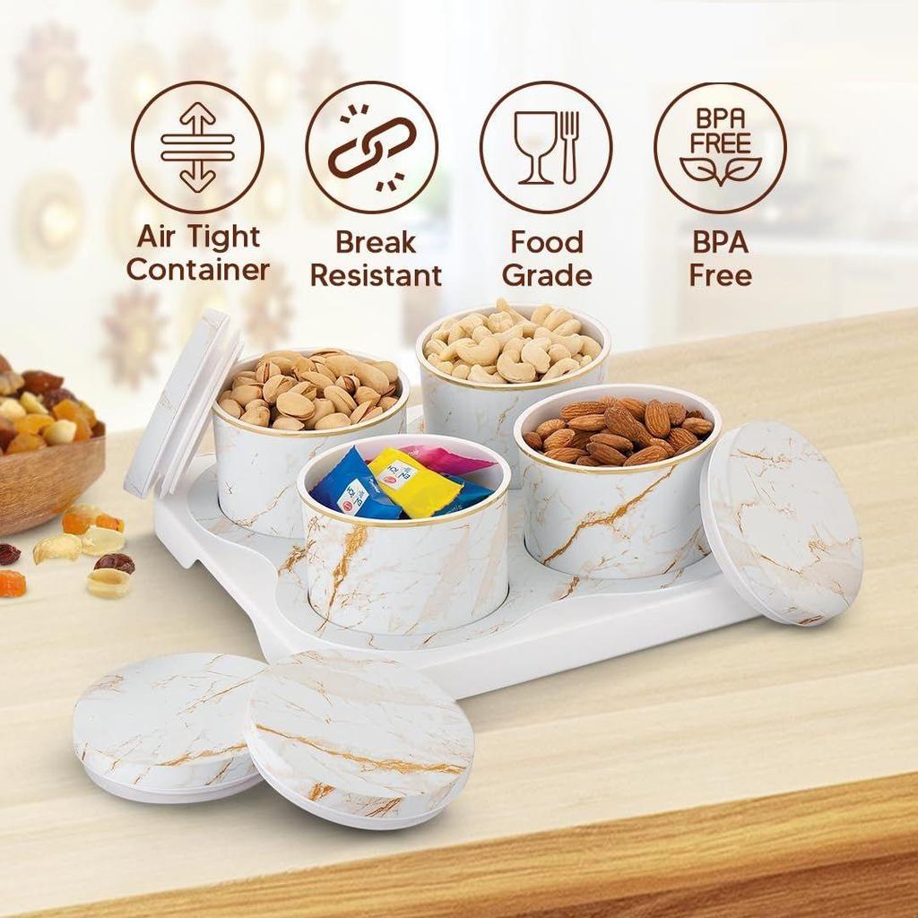 Tray SET of 4pcs (450ml each),Dry Food Storage Box I Premium Gifting Set I Multi-Purpose Box l Serving Sweets, Chocolates, Candy- Italian White