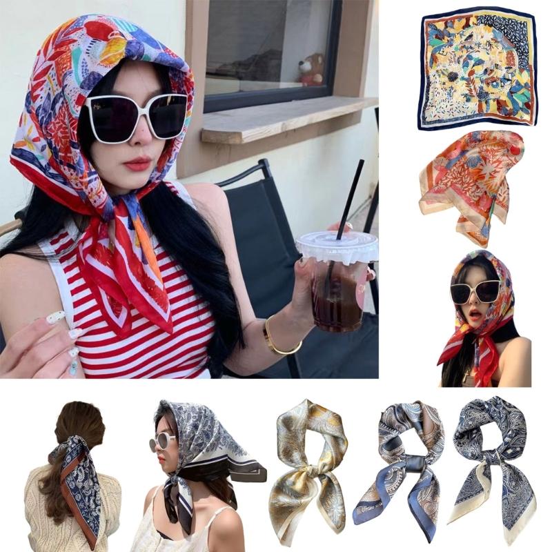 70cm Eleganter Kopftuch Quadratisches Bandana Schal Kopftuch für Damen mit Blumenmustern für verschiedene Anlässe Fotografie