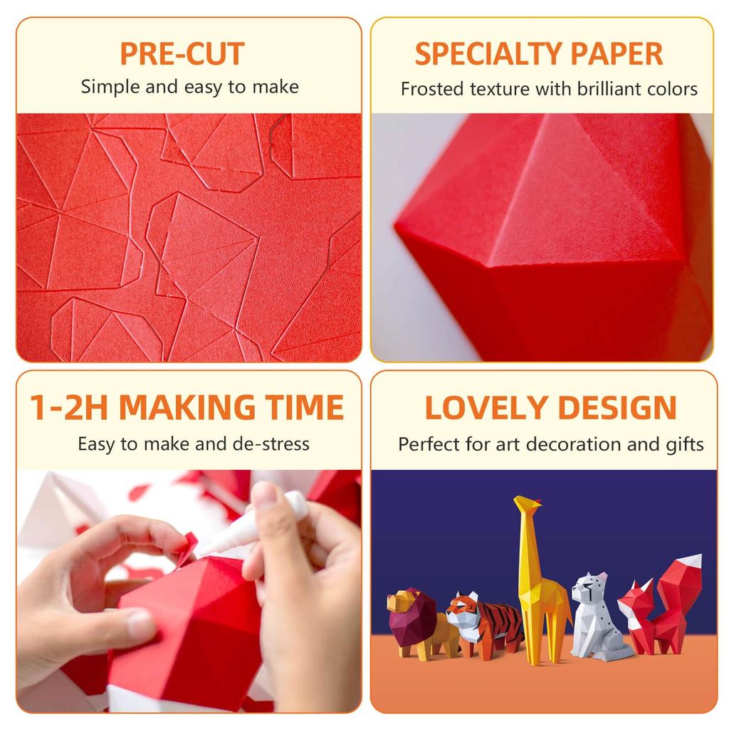 ORIGAMIPLANET Red Fox 3D Origami Paper Craft 3D Paper Sculpture for Home Creative Handmade Paper Unique DIY Animal Model Paper Craft Gift for Teens