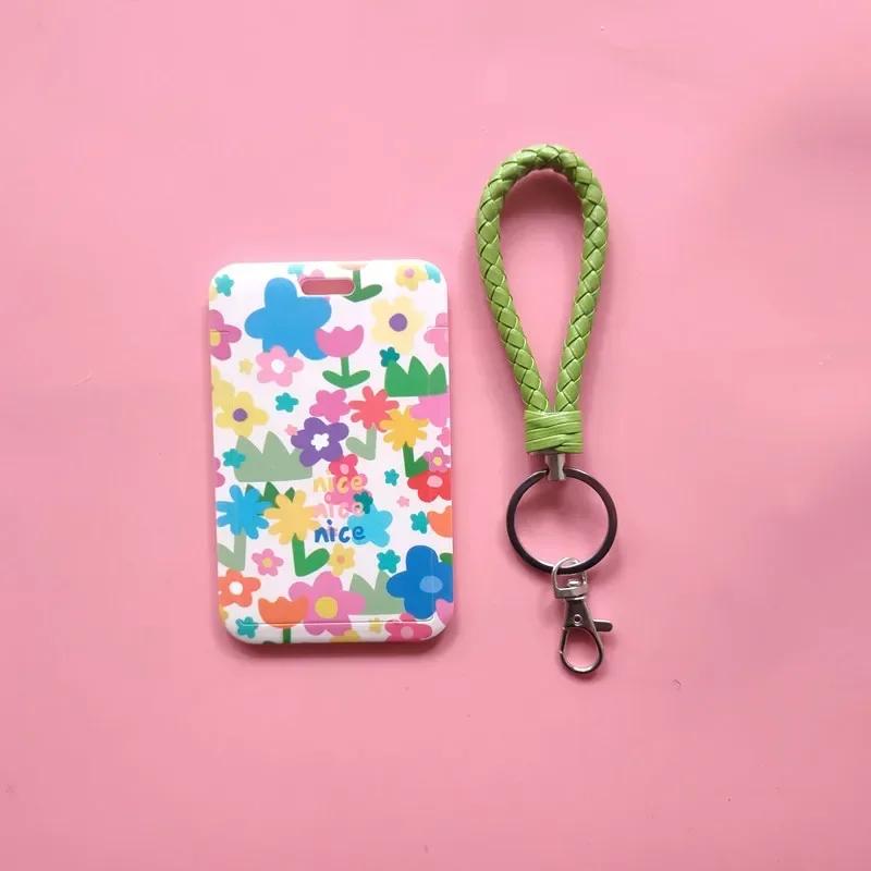 Fashion Flower Women Card Protector Cover Case Card Holder Neck Strap with Lanyard Badge Holder Work ID Card Bus ID Card Holder