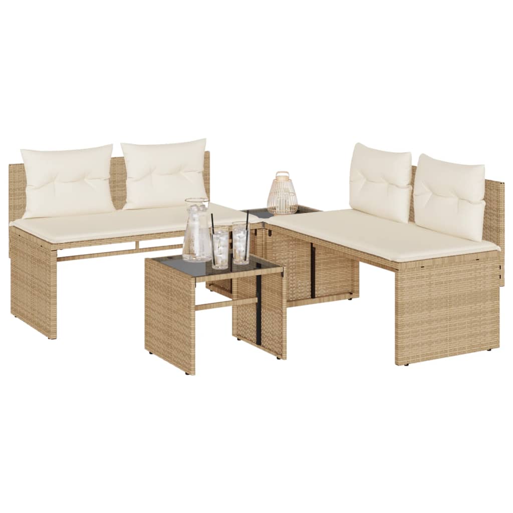 4 Piece Outdoor Sofa Set with Cushions Beige Poly Rattan