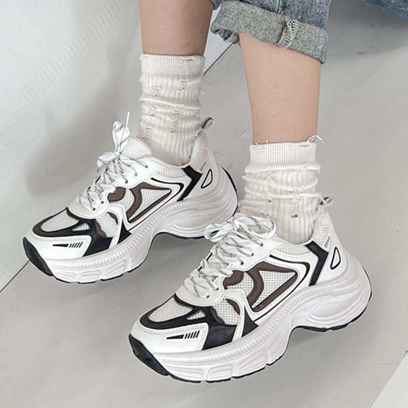 Fashion Women's Platform Mesh Sports Shoes Fashion Breathable Walking Chunky Sneakers Woman Thick Sole Non Slip Lace Up Running Shoes