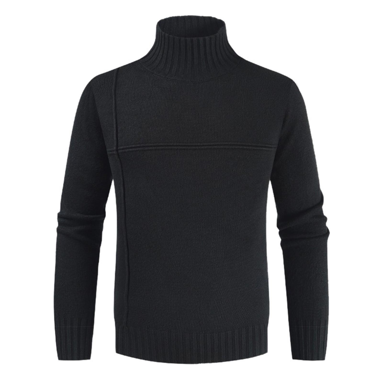 

Men s Striped High Neck Slim Pullover Sweater Knitwear Fashion Bottoming Shirt XXXL чорний