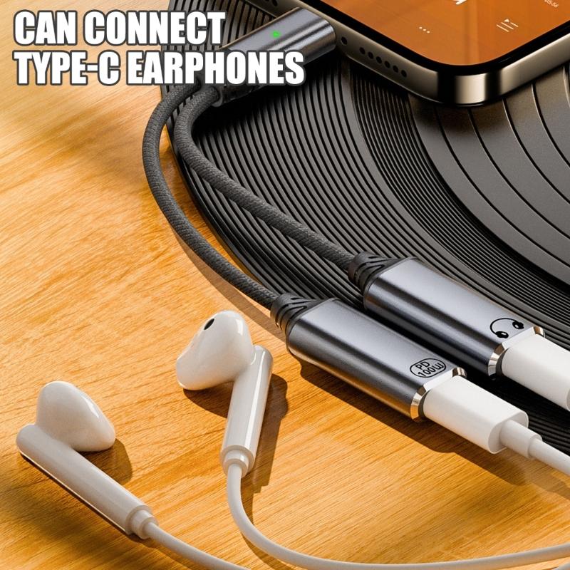 Type C Dongle for Headphones and Charging HiFi Sound Quality Fast Charging Adapter Cord Wire Support Data Sync