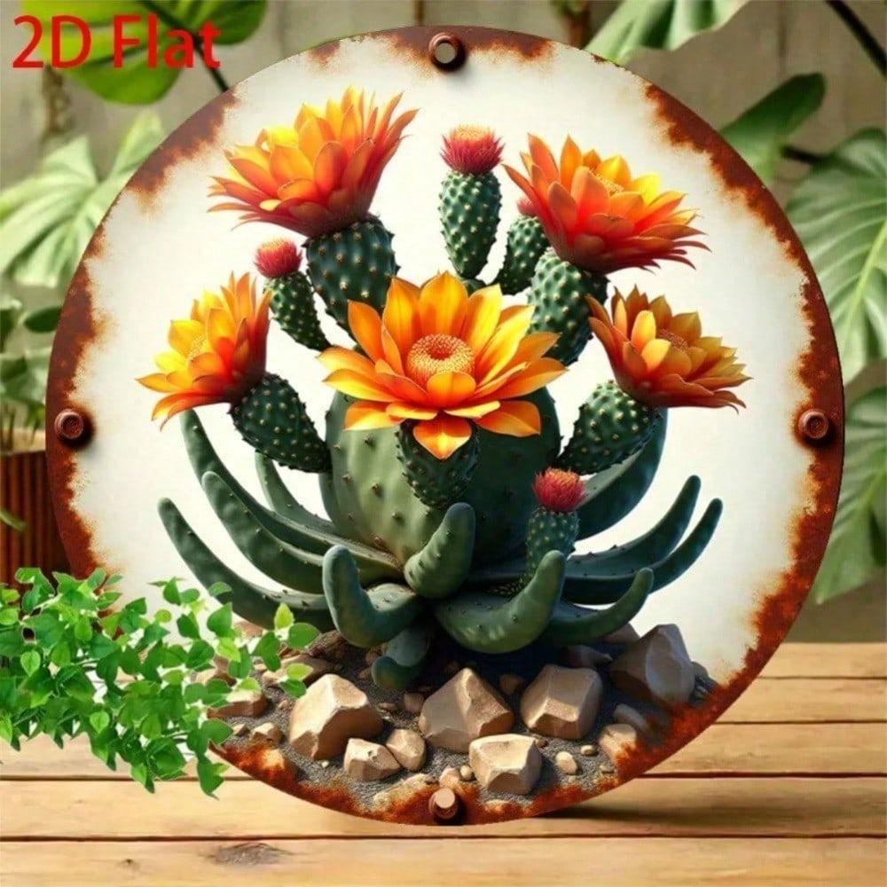 Vintage Metal Cactus Flower Wall Art 8x8 Inch Set Retro Home Decor For Kitchen Living Room Bedroom Easy To Hang