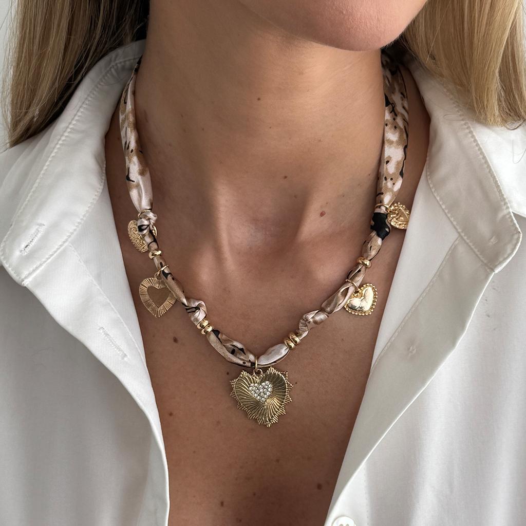 Ocean Vacation Style Starfish Conch Pendant Necklace, Creative Silk Scarf Stacked Collarbone Chain Necklace Women