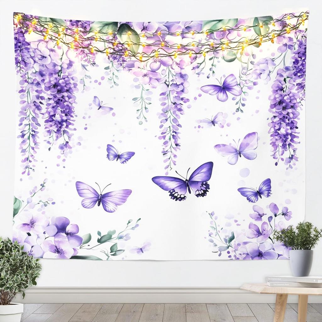 Butterfly Tapestry Glitter Diamonds Print Wall Art Luxury Elegant Blue Wall Hanging Blanket for Living Room Bedroom Home Decor