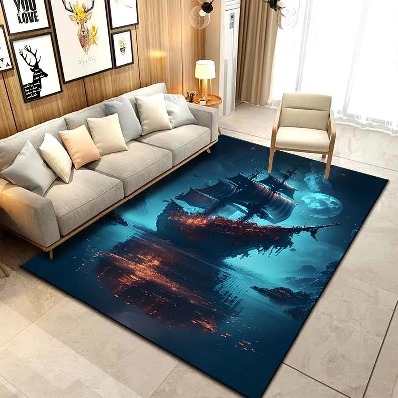 Sizes ghost Ship Pirate Ship Pattern Rug Carpets Bedroom Living Room Bathroom Mat Creative Door Mat Cloakroom Decor Area Rug