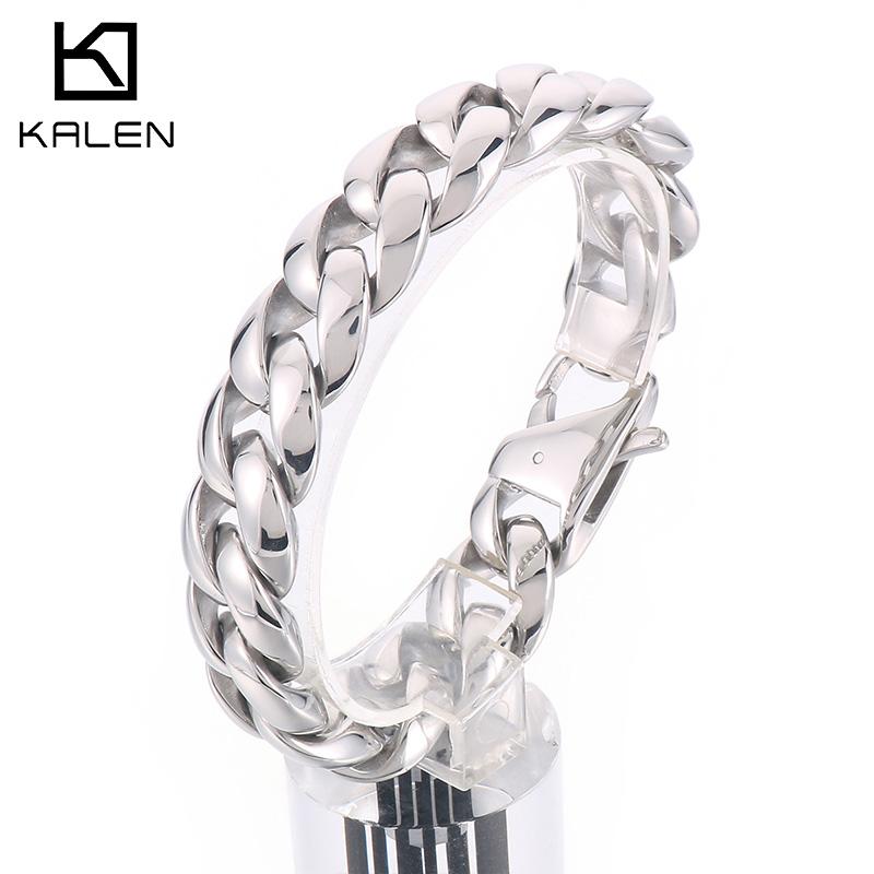 18mm Punk Polished Stainless Steel Cuban Chain Bracelet Men's Chunky Day Button Accessories Party Gift Fashion Jewelry