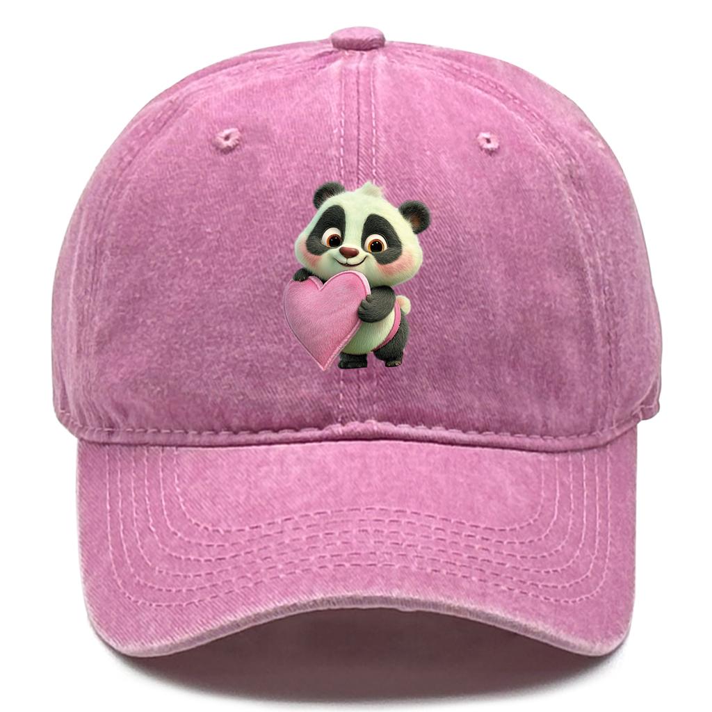 Cute Panda Pink Heart Printed Baseball Cap Adjustable Snapback Baseball Hat Unisex Stylish Womens Cap For Hiking Camping Outdoor