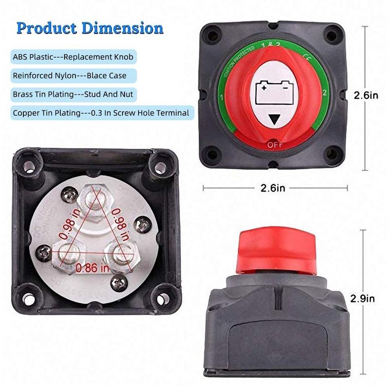 Battery Switch 1-2-Pun 12V 24V 48V 200A High Current Battery Power Off Switch Isolator for Truck Vehicle Trailer RV Boat Yacht
