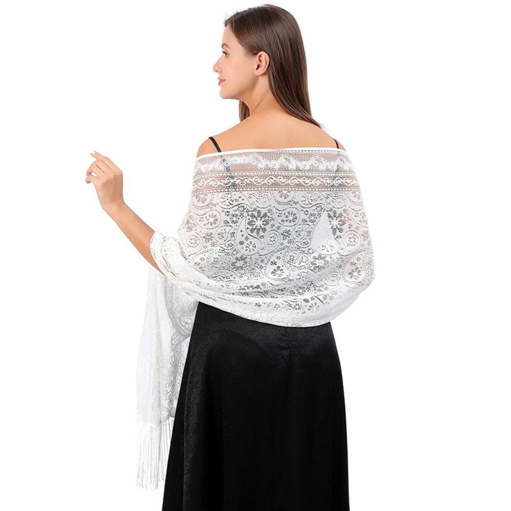Wedding Shawl Tassel Scarves Cashew Floral Mesh Fringe Wraps  for Wedding Evening Party Dresses