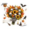 Gift for Halloween Party Setup Window Static Sticker, Castle/Bat/Pumpkin/Bouquet Printed, PVC Waterproof Removable Decorative Clings Decals
