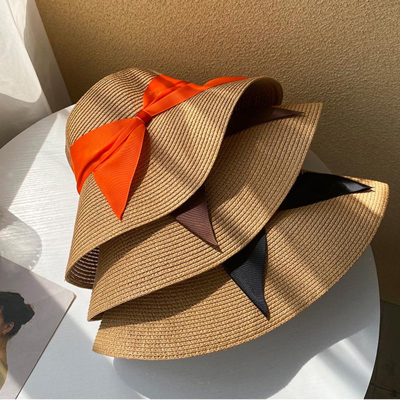 Hat Style Versatile Straw Woven Sweet Bow Sunscreen  Hatscaps Fishermen