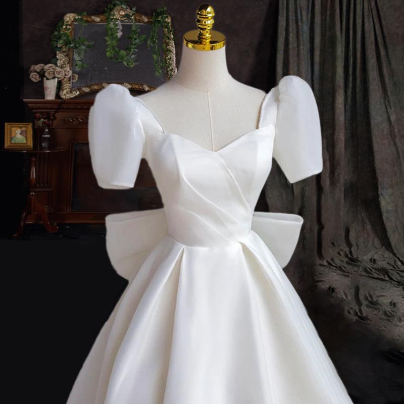 Satin Wedding Dress 1011 New Bride Light Main Wedding Dress French Retro Court Style Atmosphere Simple and Complete Go Out Dress