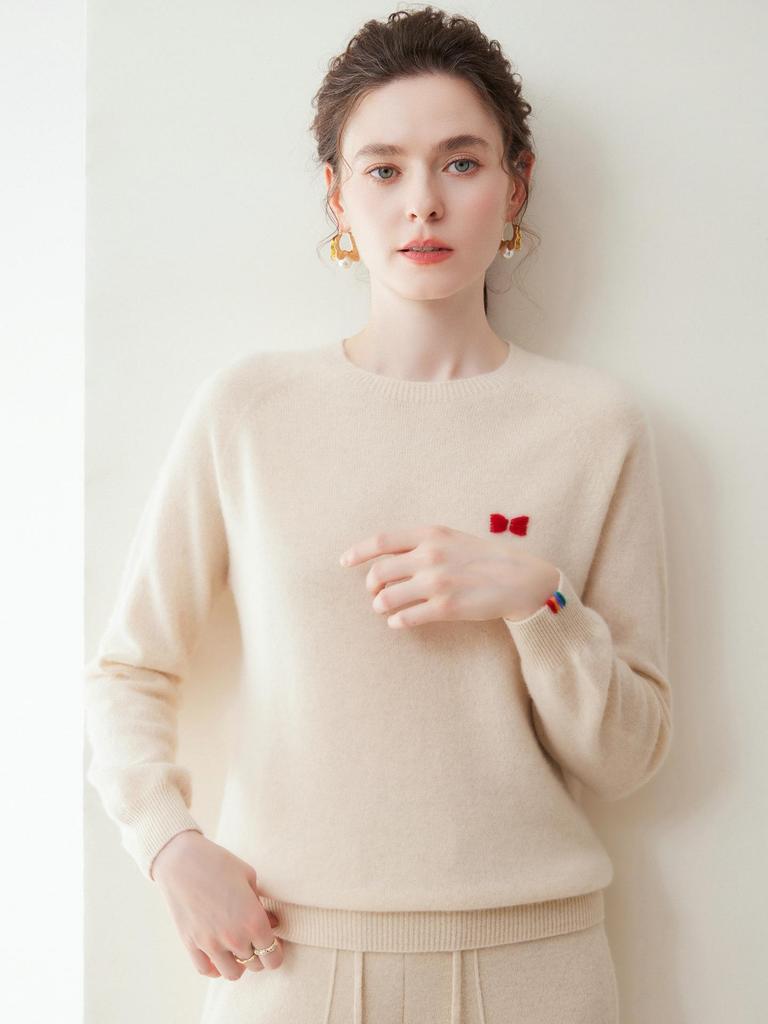 Women's 100% Pure Cashmere Knit Long Sleeve Sweater - Soft & Loose Fit for Autumn and Winter.
