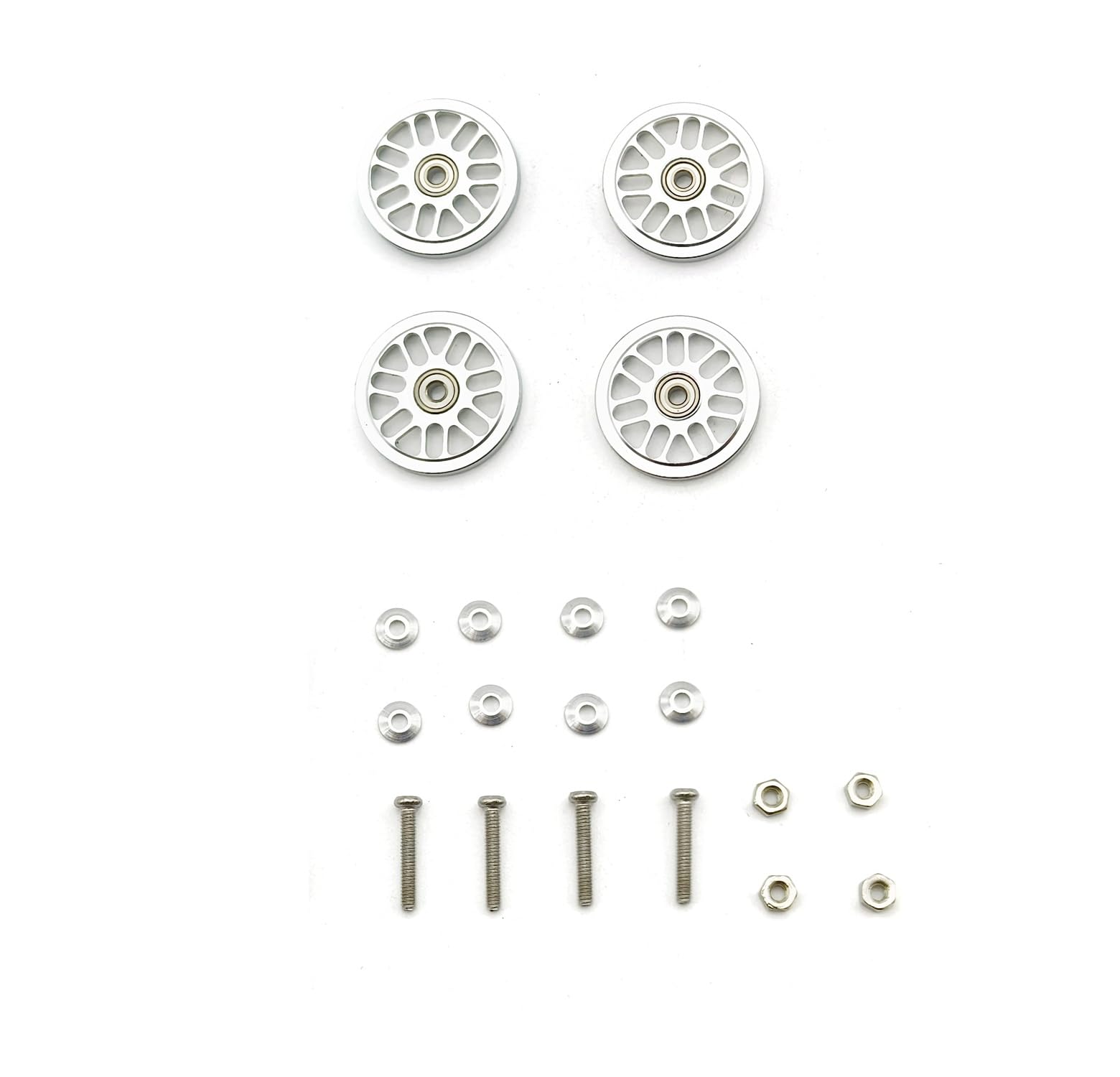 

RIZES Mini 4WD Підшипниковий ролик Легкі повністю алюмінієві деталі ЧПУ 19мм Спицеве кільце Мотор Траса Дрес Апгрейд 4 штуки Сріблястий