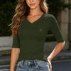 Women's Casual Color V-Neck 3/4 Sleeve Slim Fit Versatile Everyday Pullover Top