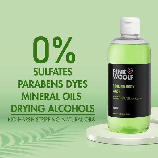 Pink Woolf Cooling Body Wash Gel, Green Tea And Mint For Hydrating & Nourishing Gel For Soft Skin, Paraben & Sulphate Free - 300ml (Pack Of 1)