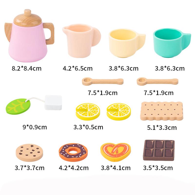 Montessori Wooden Tea Party Set for Kids Pretend Play Food Toy Set Kitchen Accessories Tea Time Party with Play Food for Girls