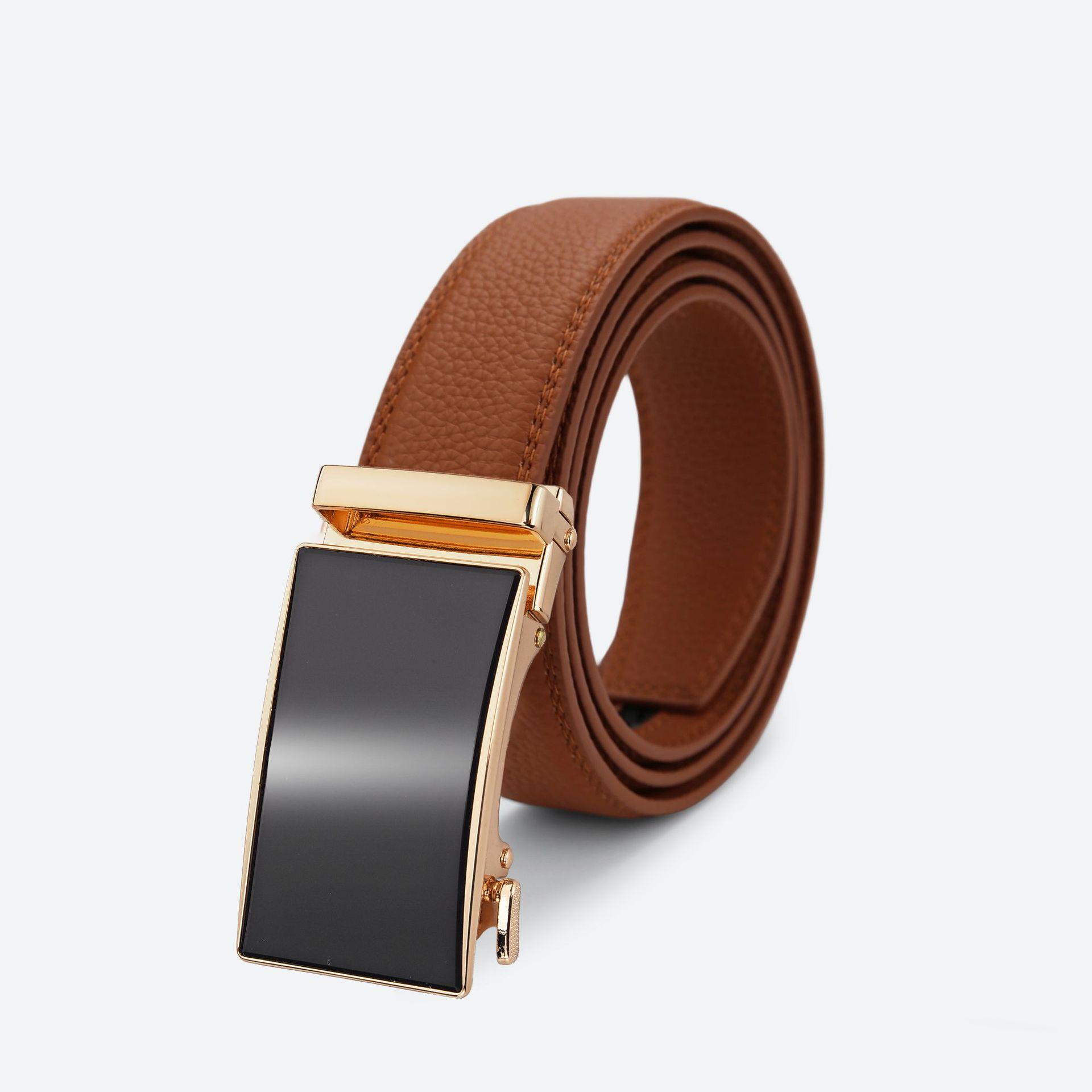 Men s Genuine Leather Automatic Buckle Belt - High-End Cowhide Business & Fashion Accessory 110 cm