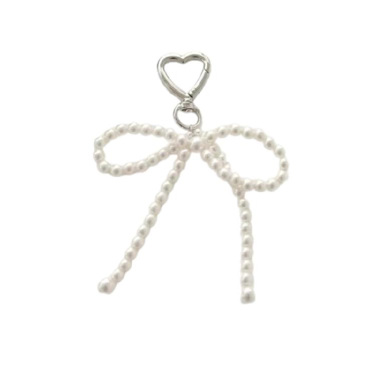 Beaded Phone Lanyard Wrist Strap Bow Heart Pearls Beads Phone Charm Keychains 1 белый
