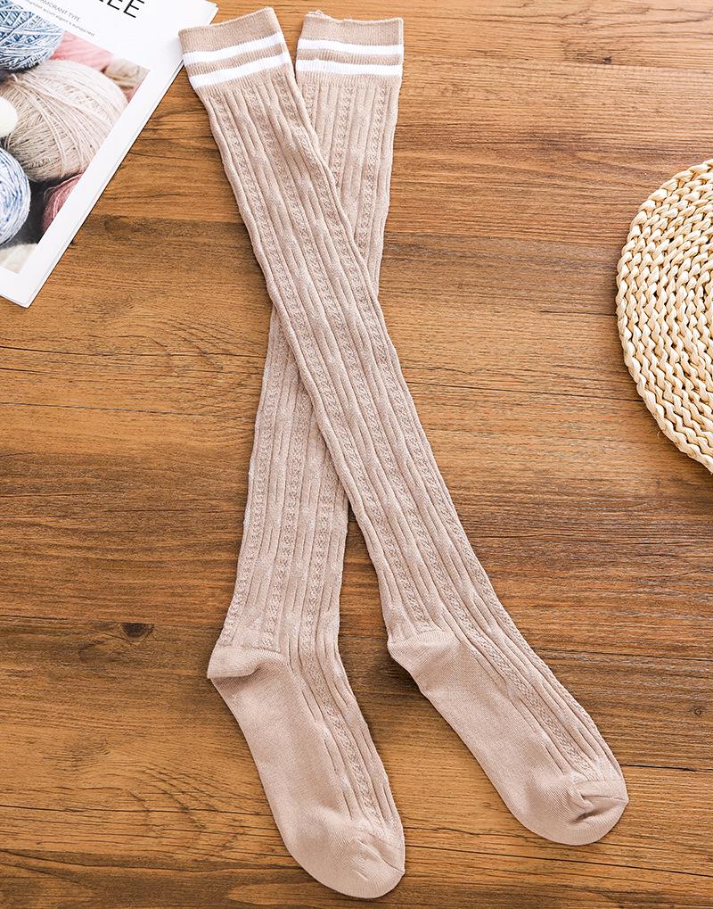 Winter Two-Stripe Cable Knit Over-the-Knee Cotton Socks - Slimming Korean Academy Style Scrunch Socks for Women