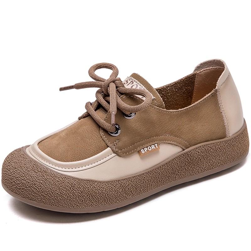 

Весна Осень натуральная кожа ретро шнуровка одинарная обувь женская коровья кожа мягкая подошва женская обувь 40