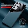 Leather Texture Magnetic Back Cover for Samsung Galaxy S21 S22 S23 S24 Ultra Plus S20 Fe 5g Case TPU Soft Frame Shockproof Coque