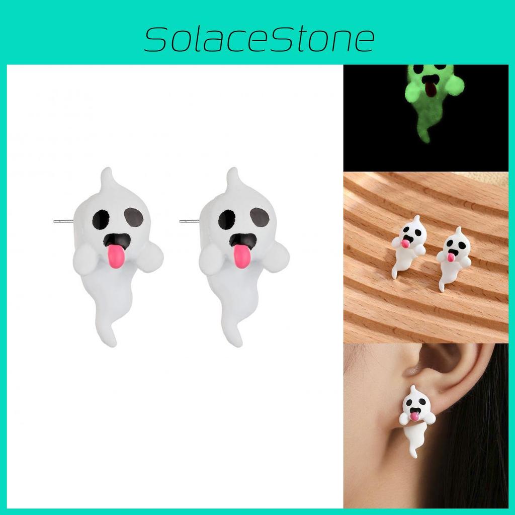 Stylish Halloween Ghost Earrings Chic Glow In The Dark Fashionable Studs For Women
