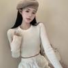 Gray Long-sleeved Knitted Sweater Women's Inner Slim-fitting Short Open-button Tight Bottoming Shirt Top Tide