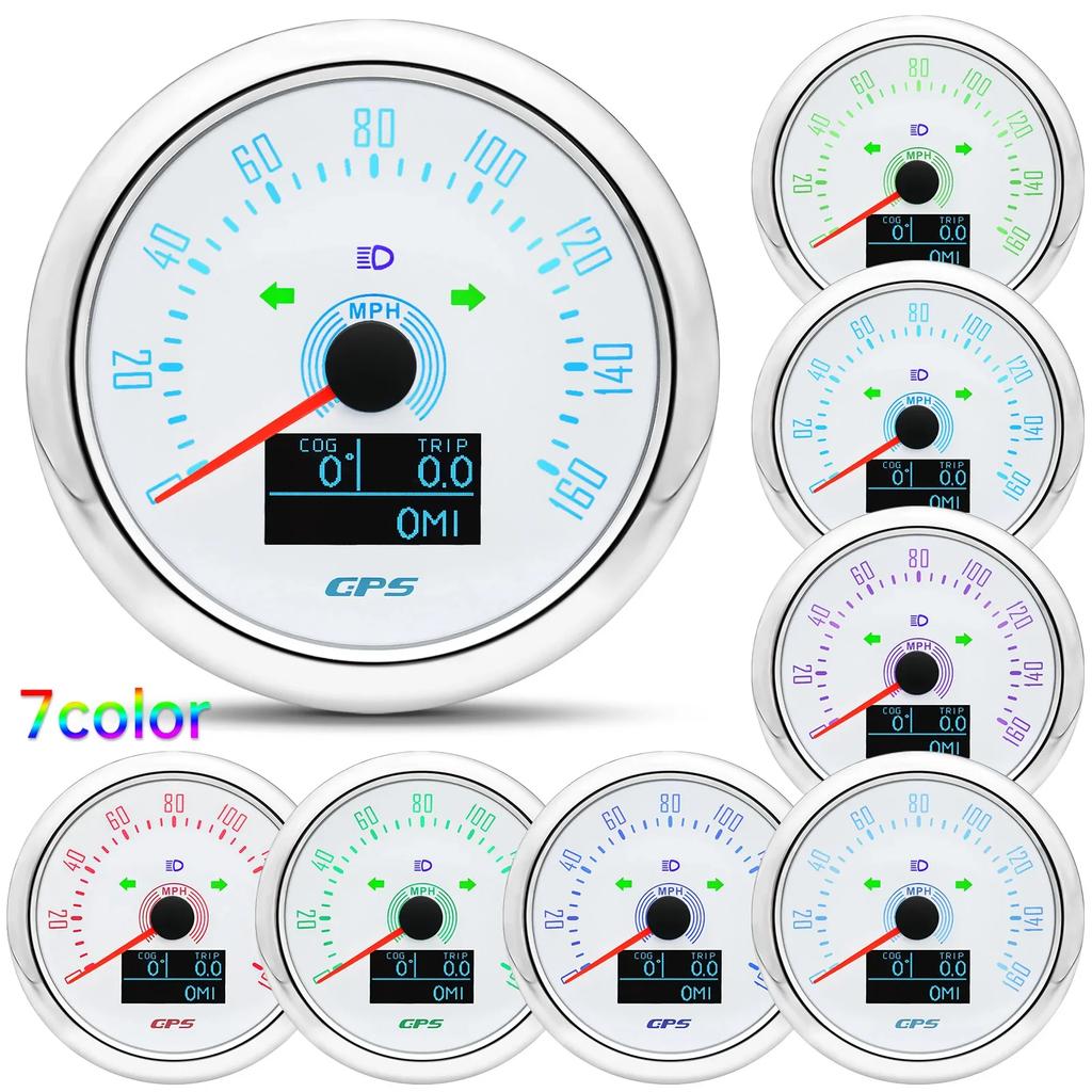 0-200KMH 85MM GPS Speedometer With GPS Antenna 7 Color Backlight 0-160MPH LED Odometer Auto Gauge For 12V 24V Car Boat Marine