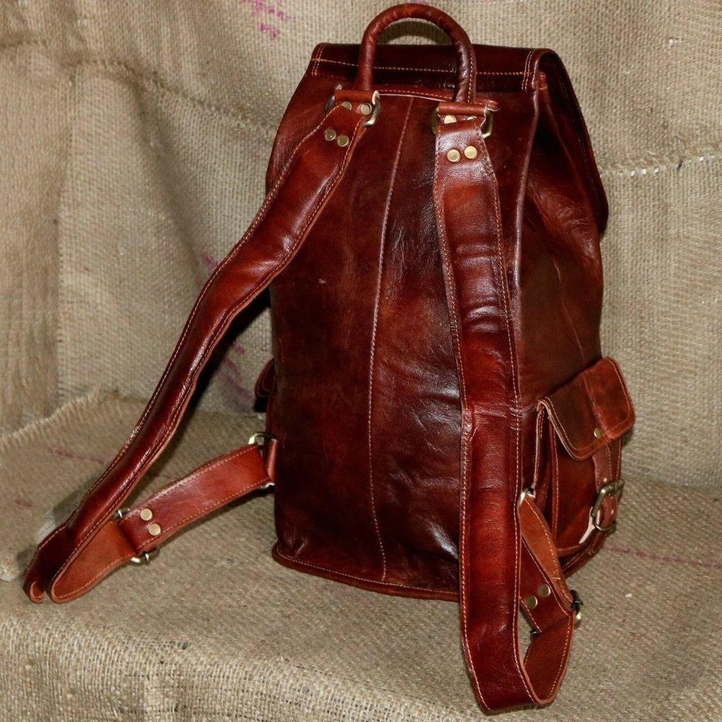 Leather Backpack Vintage Rucksack Genuine Men's Brown Travel Bag
