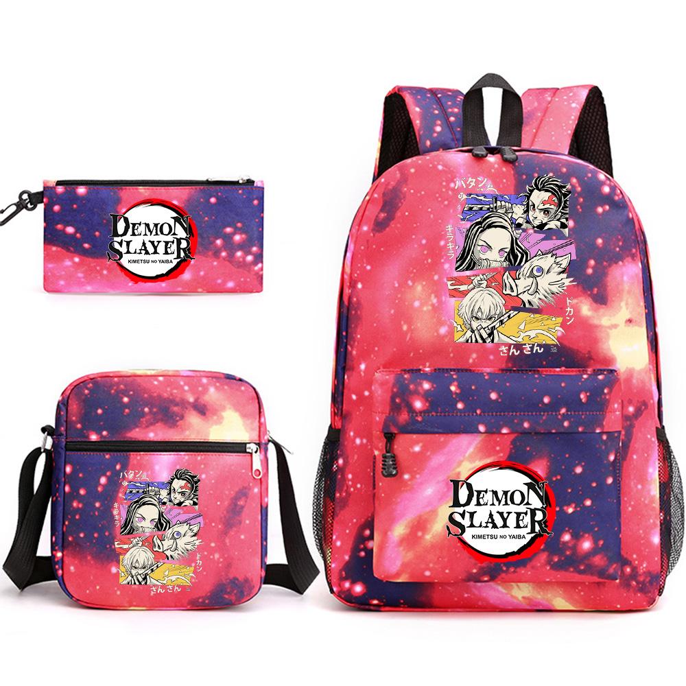 

3Pcs/set Anime Cartoon Demon Slayer Printed Backpack with Shoulder Bag Pencil Bag for Student Boy Girl Large Capacity Waterproof SchoolBag Travel Bag