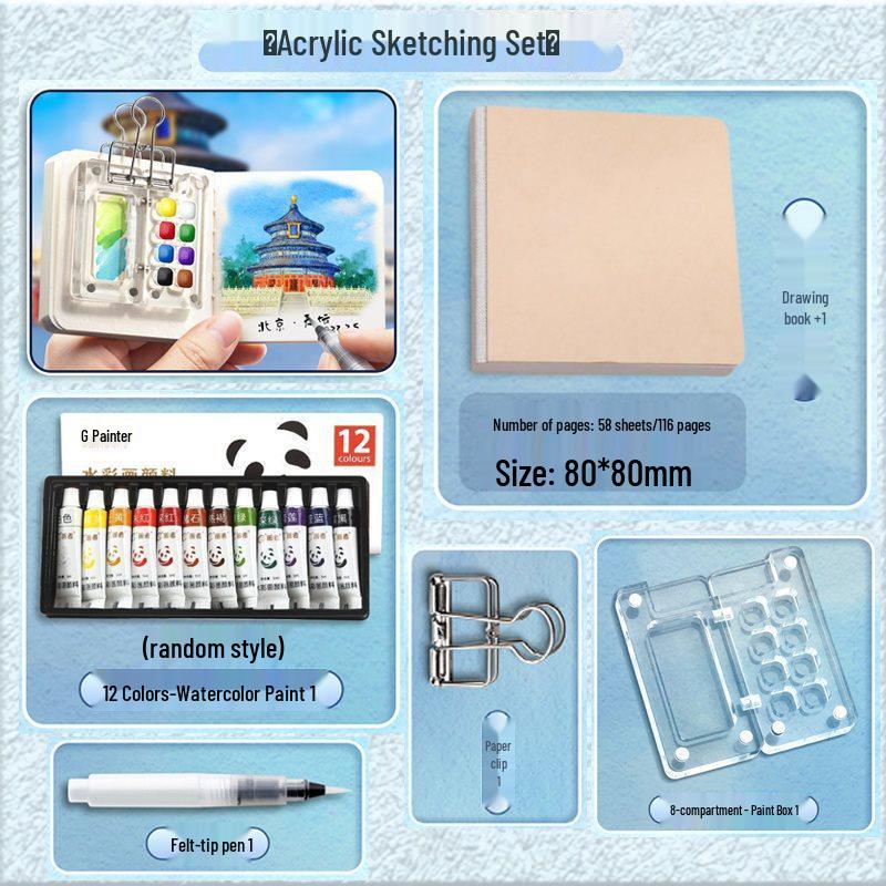 Children's Portable Watercolor Paint Set In Walnut Box