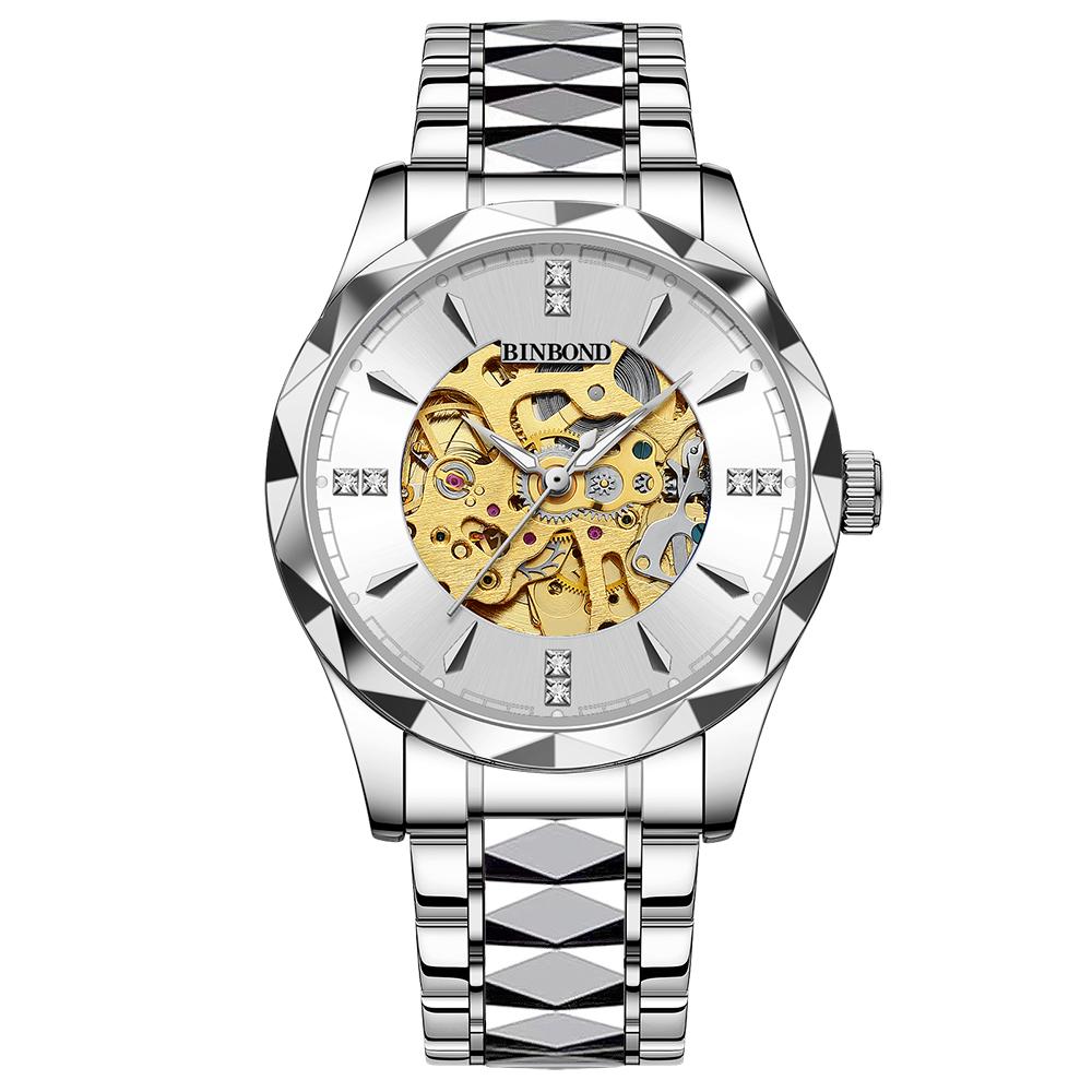 BINBOND Luminous Waterproof Automatic Tourbillon Men's Watch Reloj Skeleton Authentic Mechanical Wristwatches For Men Luxury
