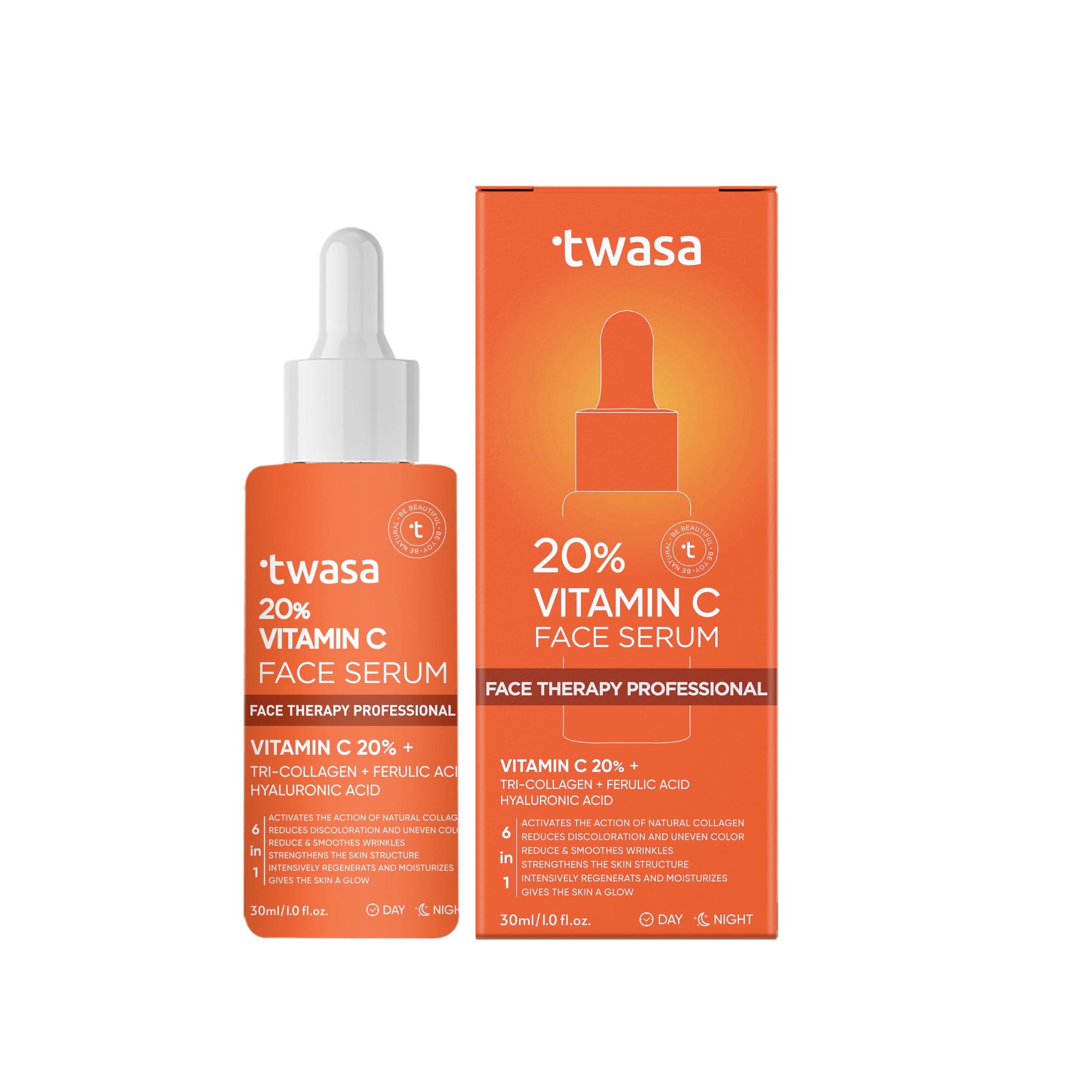 Twasa 20% Vitamin C Face Serum for Glowing Skin with Vitamin C, Tri-Collagen, Ferulic Acid | For All Skin Type | Brightening Serum For Oily Skin &