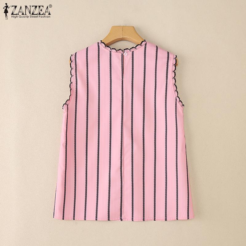 ZANZEA Women Casual Round Neck Stripe Summer Sleeveless Tank Tops