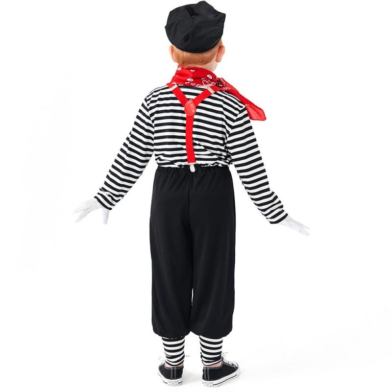 Clown Costume Kids Black White Striped Halloween Stage Performance Comic Show Game Wear