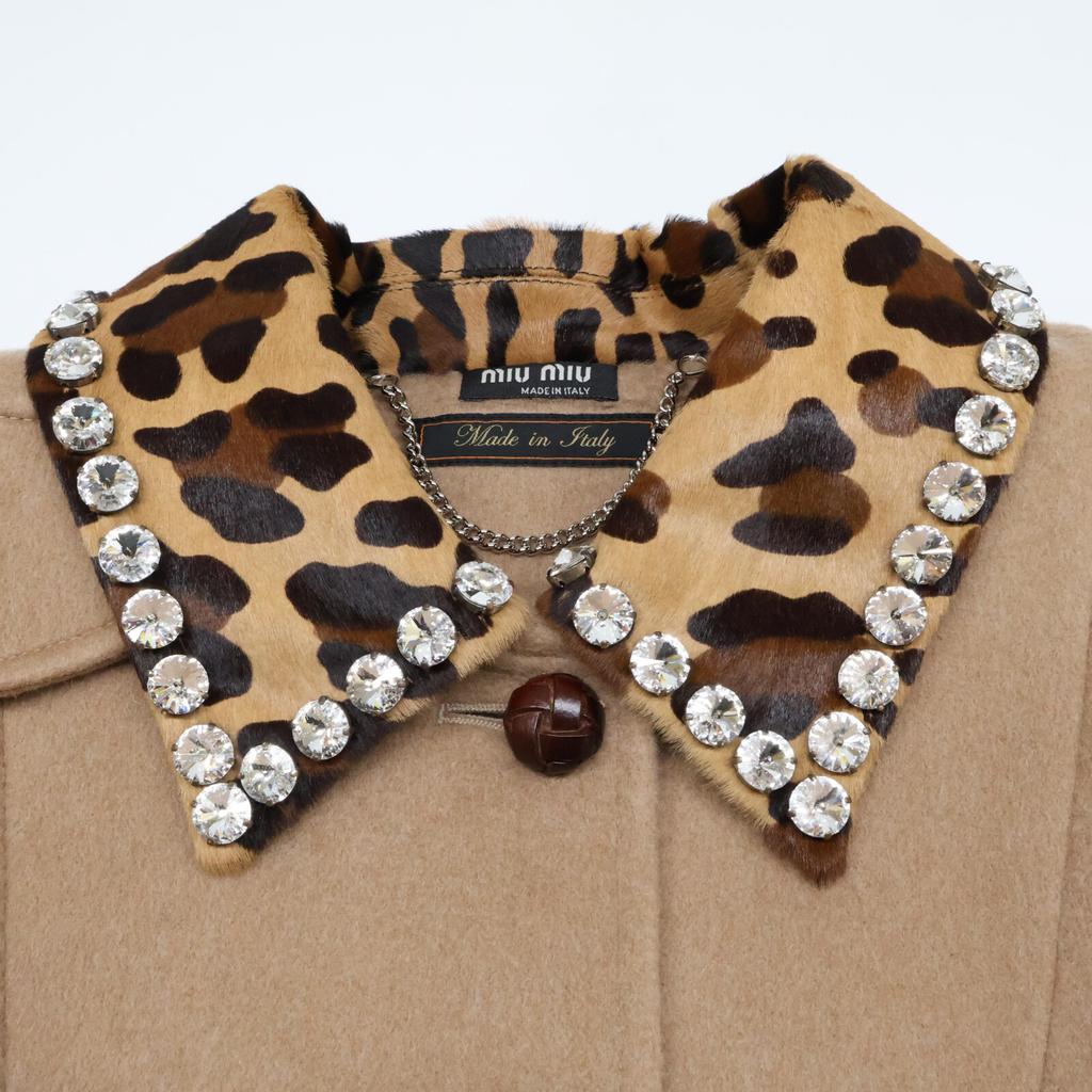 MIUMIU [Good condition/Domestic regular] Single-breasted beaded collar coat 40 beigeUsed