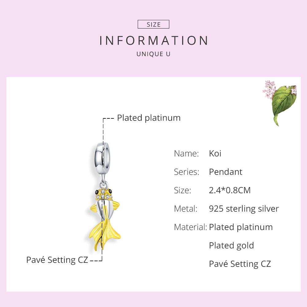 WOSTU Authentic 925 Sterling Silver Golden Koi Charms Fit Original Bracelet Pendant Zircon Beads