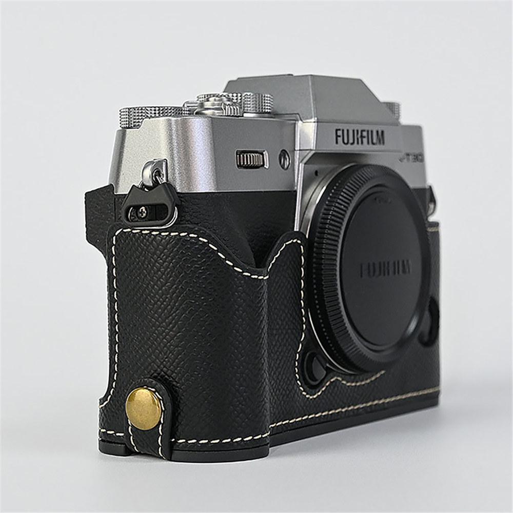 Pokrowiec na połowę korpusu aparatu ze skóry PU z nadrukiem palmy dla Fujifilm XT30 Fuji X-T30 XT30II XT20 XT10, dolna pokrywa z otwarciem na baterię