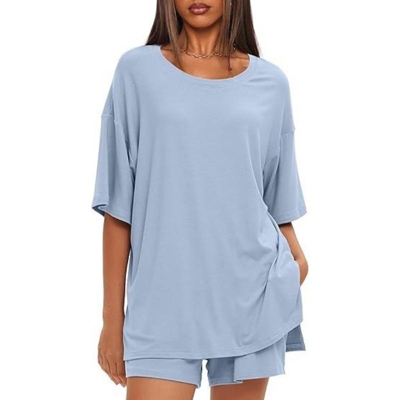 A Simple Summer Commuting Solid-color Home Wear Set That Can Be Worn Over A Two-piece Set of Casual Shorts for Women