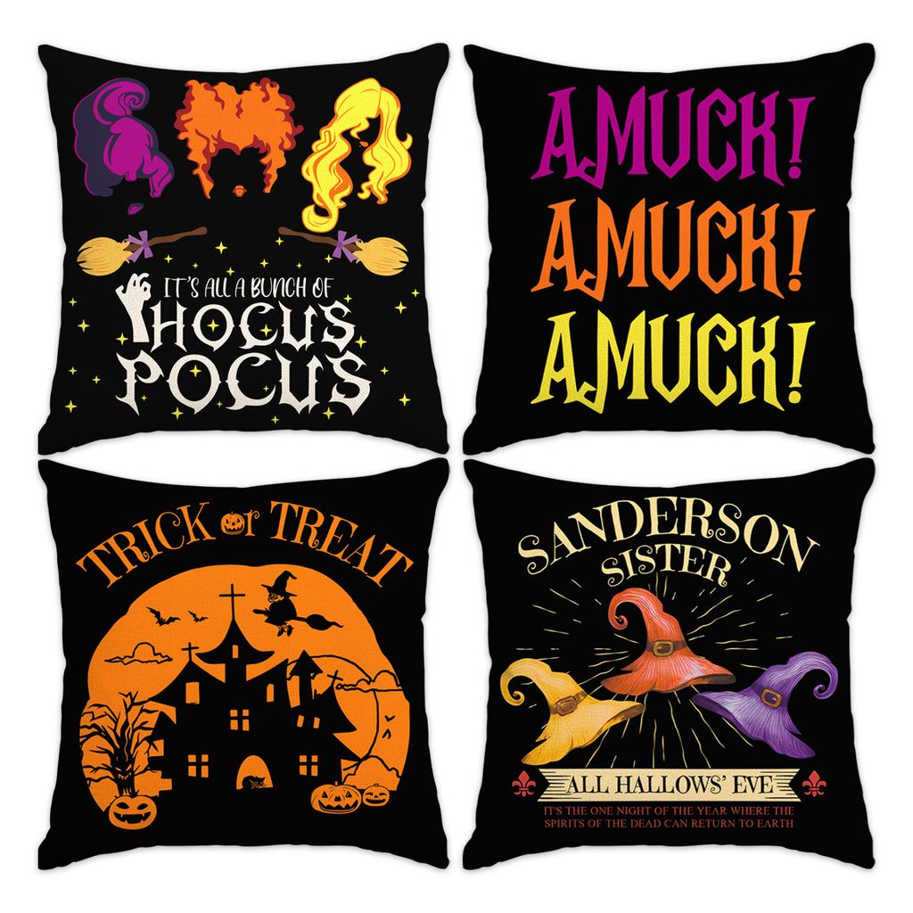1Pc/4Pcs Halloween Decoration Pillow Cover, Trick Or Treat Cushion Cover, Ghost, Pumpkin Head, Bat Decoration Sofa Cushion Cover