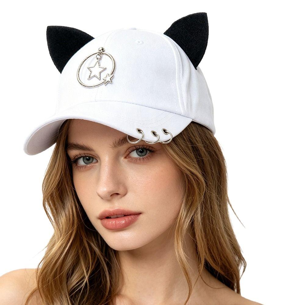Metal Rings Baseball Caps Cat Ear Sunscreen Hat Creative Dad Hat  Unisex