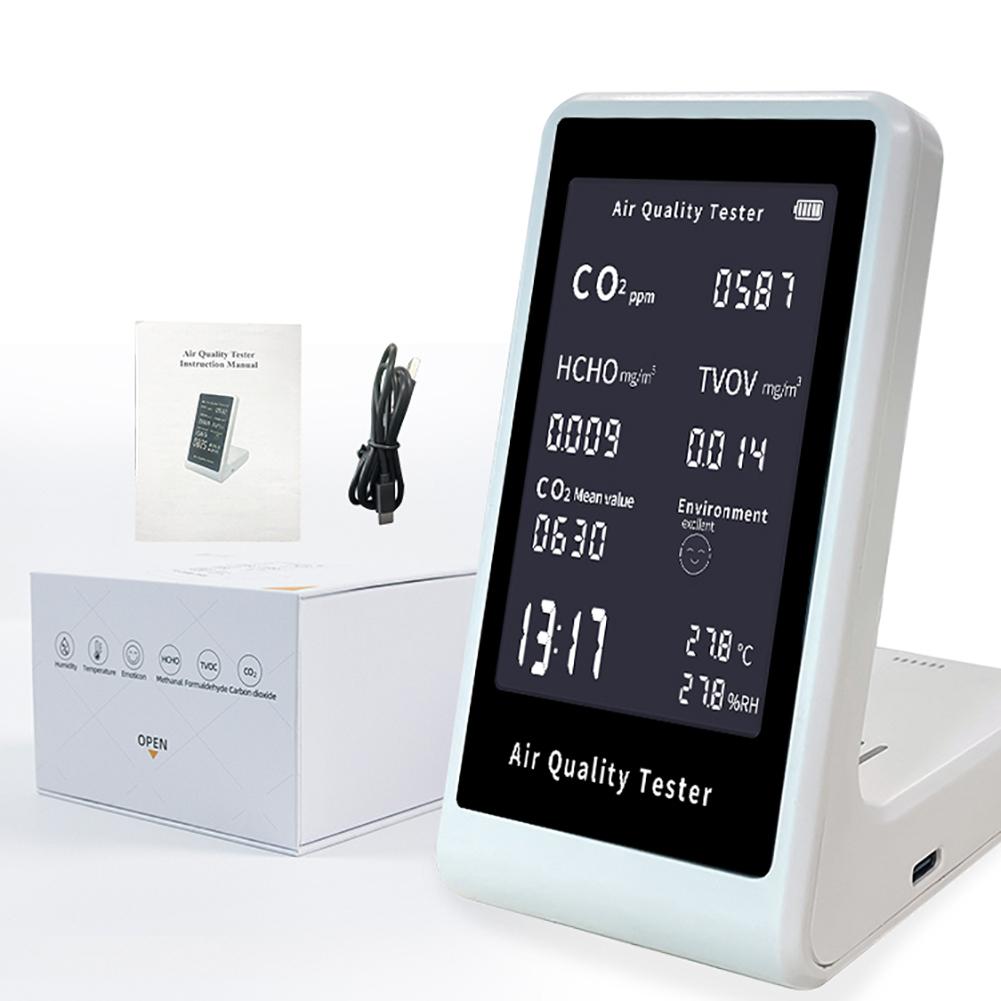 Indoor Air Quality Monitor 5 In 1 Portable Real-Time Detector For CO2 TVOC HCHO Temperature Humidity Air Quality Tester For Home